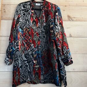 The Travel Collection Button Up Blouse Notched Vneck Sheer & Crushed Velvet 1X